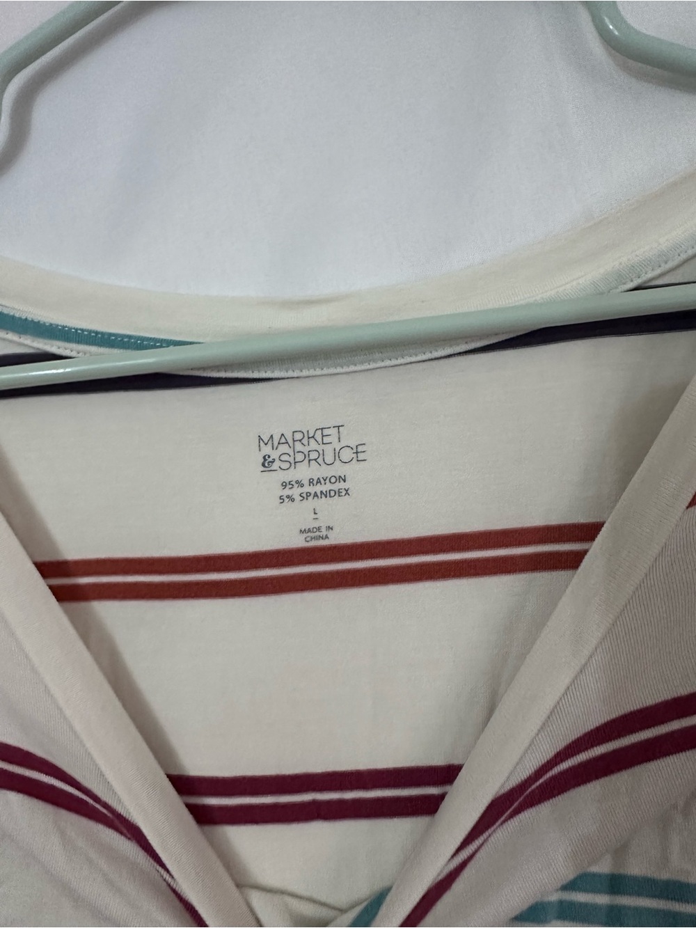 Market & Spruce Cream Striped Pocket Tee with Teal, Navy & Burgundy Accents - Picture 2 of 3